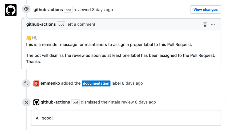 Example of running the GitHub Action on a Pull Request